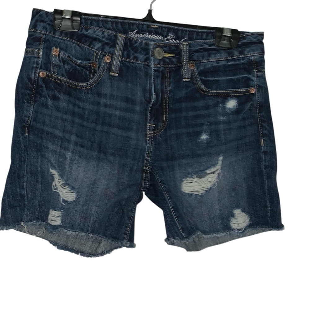 American Eagle Outfitters Dark Blue Distressed Jean Shorts